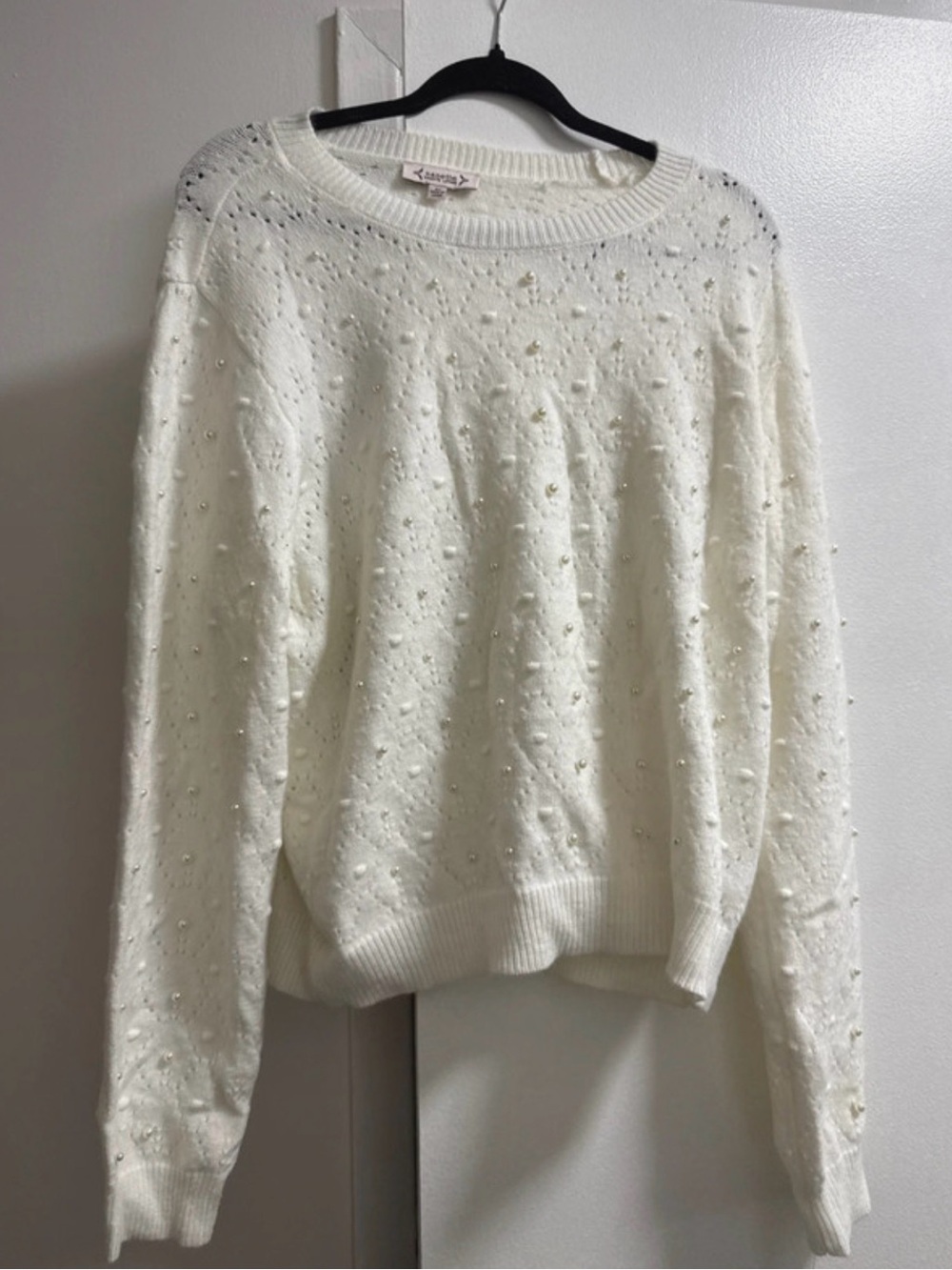 XL Nanette Leopre Embellished Cream Knit Sweater